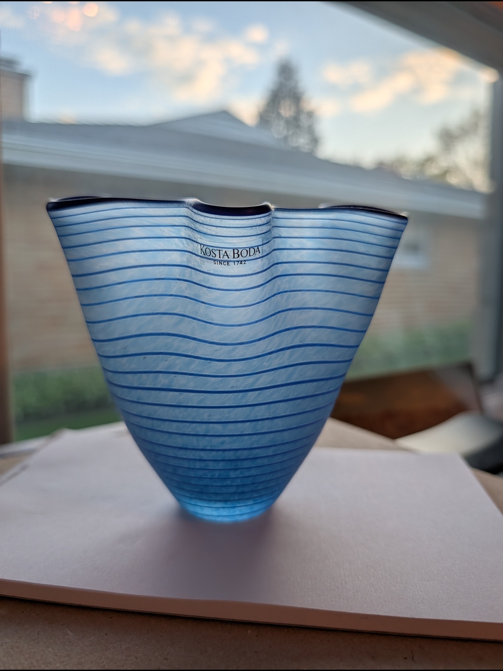 Kosta Boda Light Blue Striped Handblown Art Glass Vase